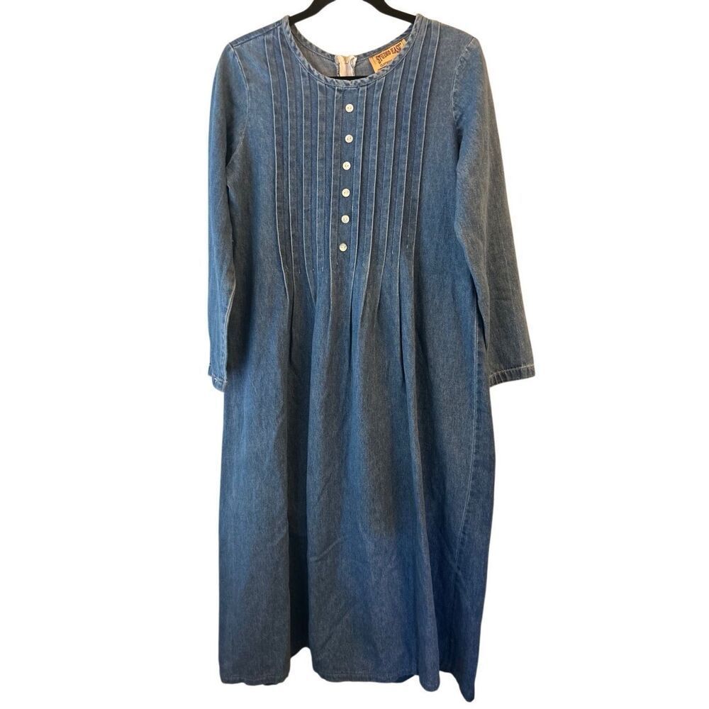 80's Studio Ease Denim Midi Jumper Overall Dress 8P Vintage Country western cott